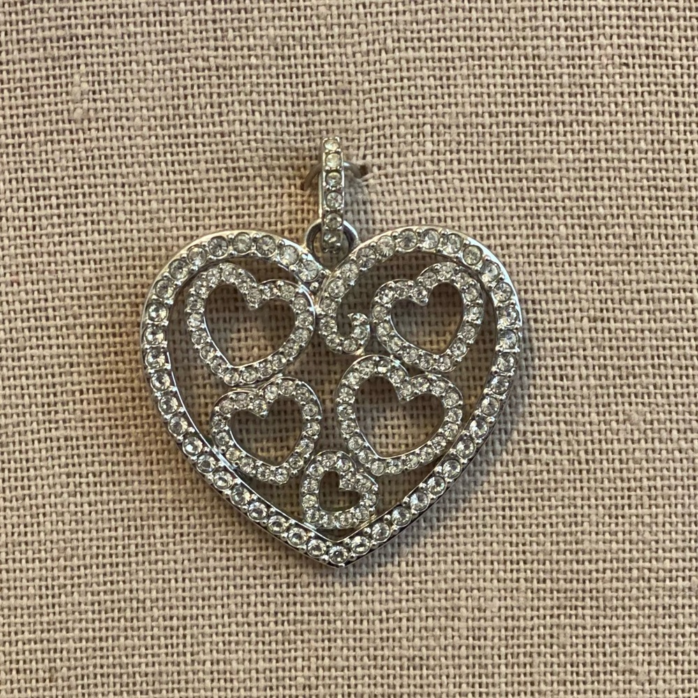 Hearts within Heart Charm. Silver with CZ.